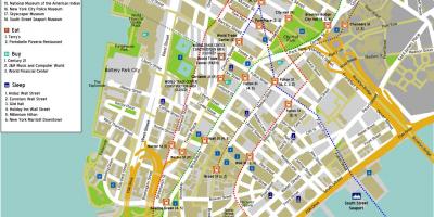 Žemėlapis žemutiniame Manhetene su gatvių pavadinimų