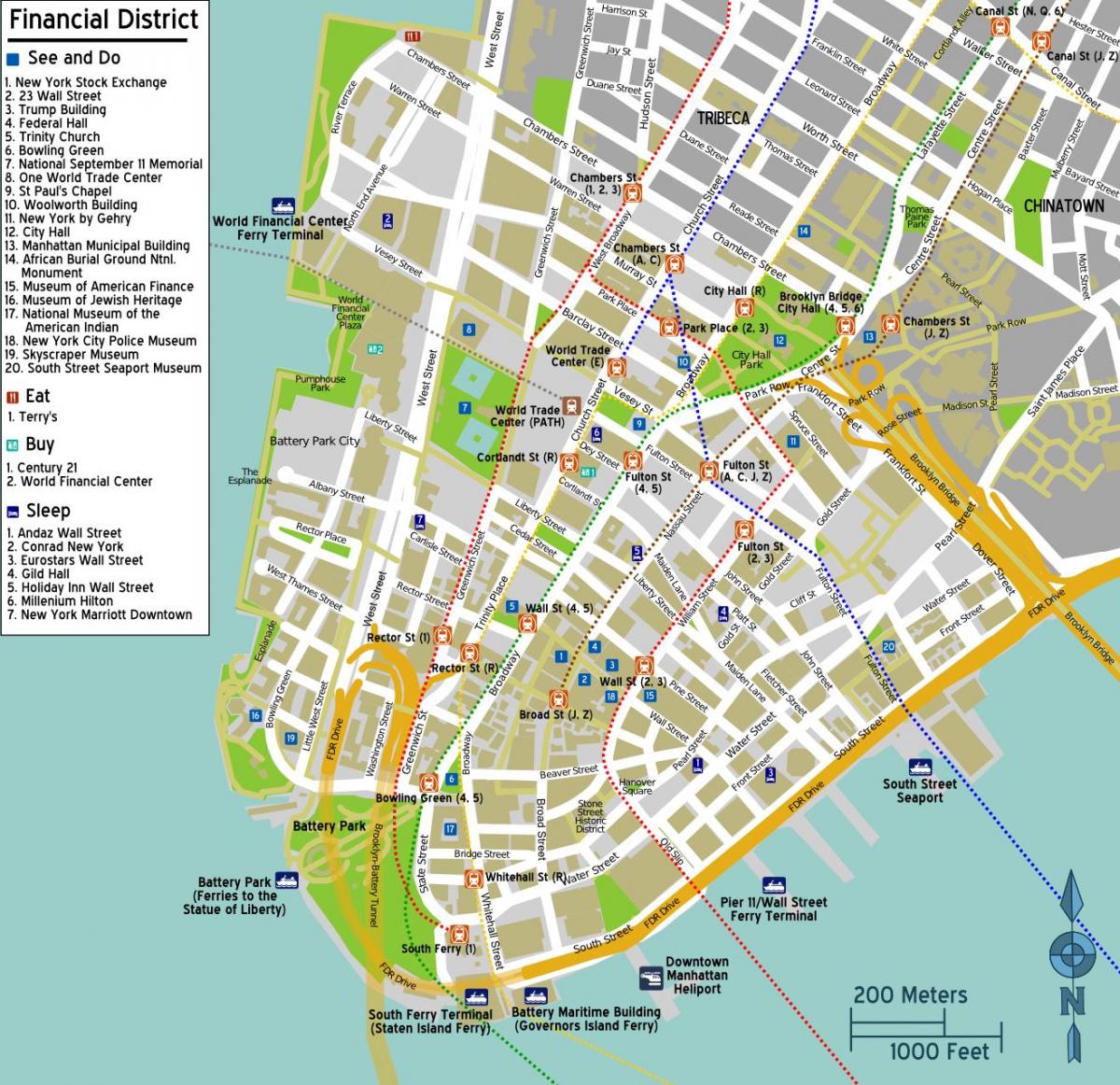 žemėlapis nuo miesto centro, Manhattan, ny
