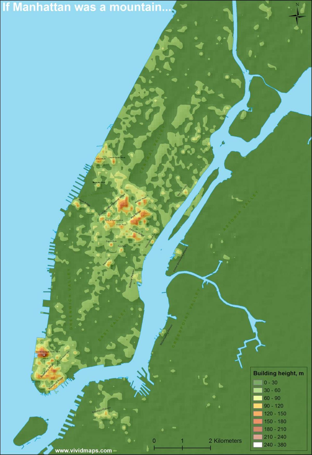 aukštis žemėlapis Manhattan