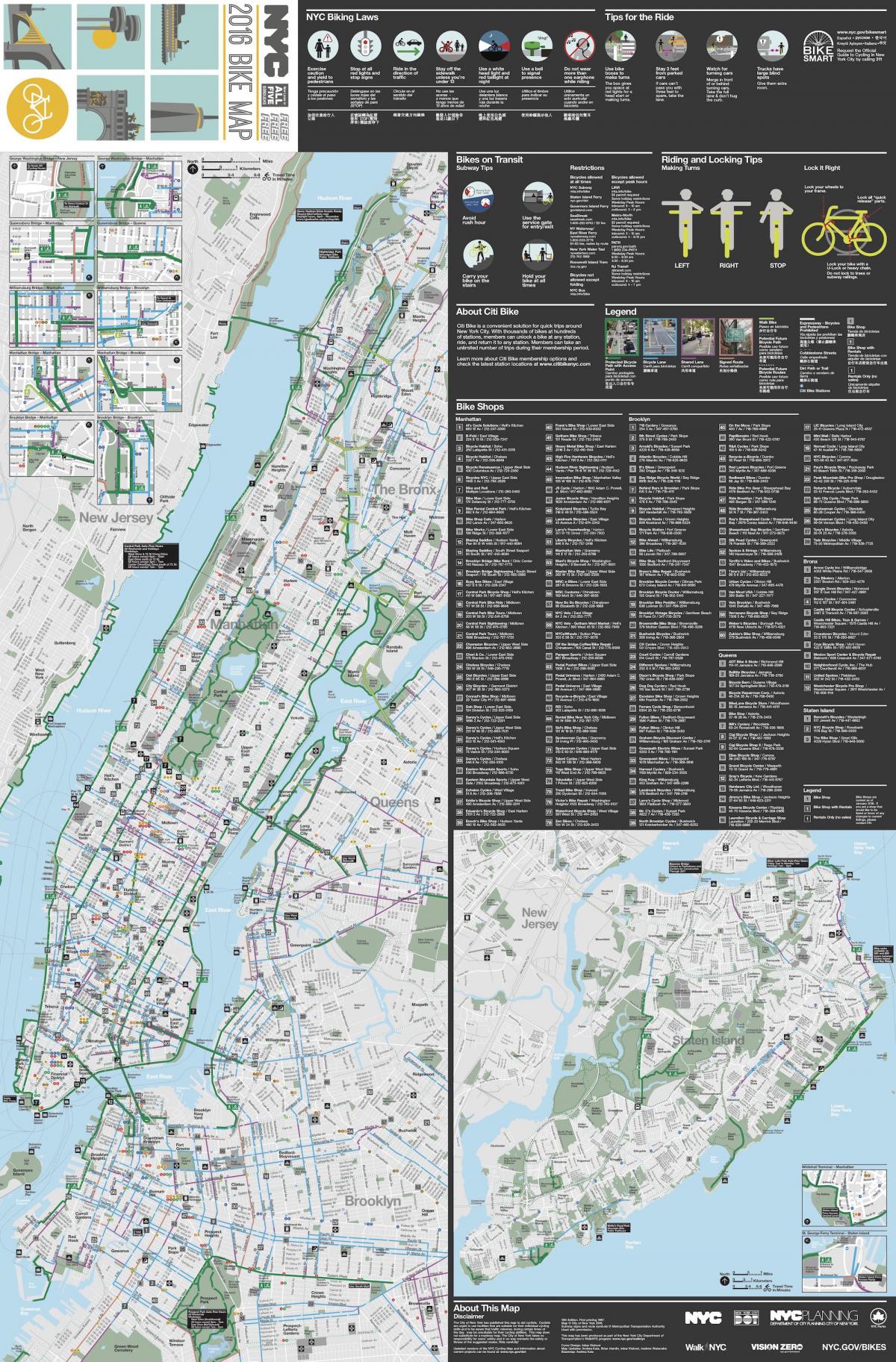 Manhattan dviračių eismo juostų žemėlapis
