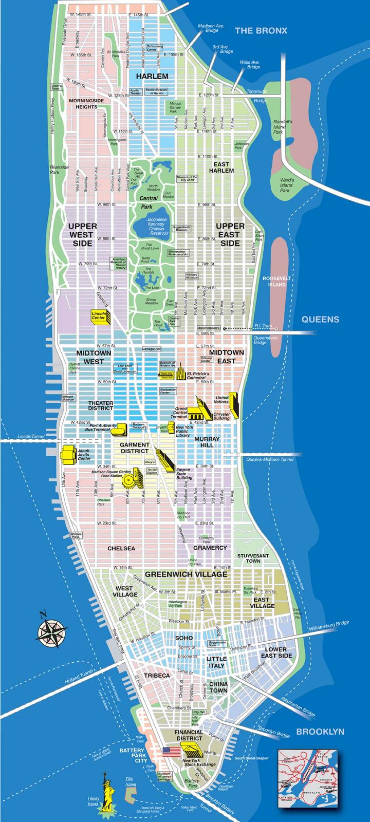 žemėlapiai Manhetene, niujorke