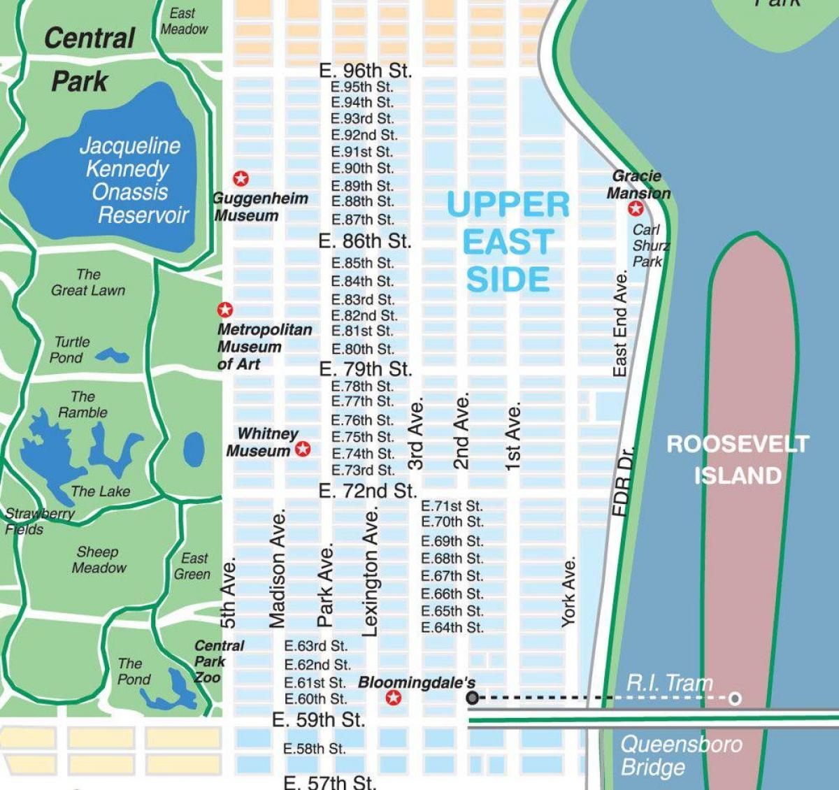 žemėlapis Manhattan upper east side