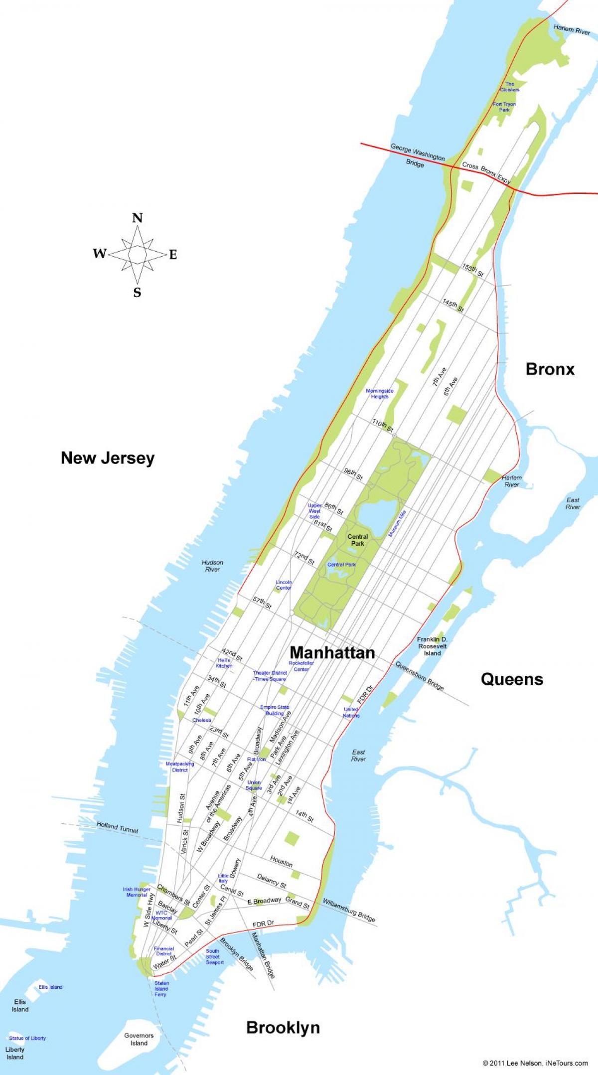 žemėlapis Manheteno saloje niujorke