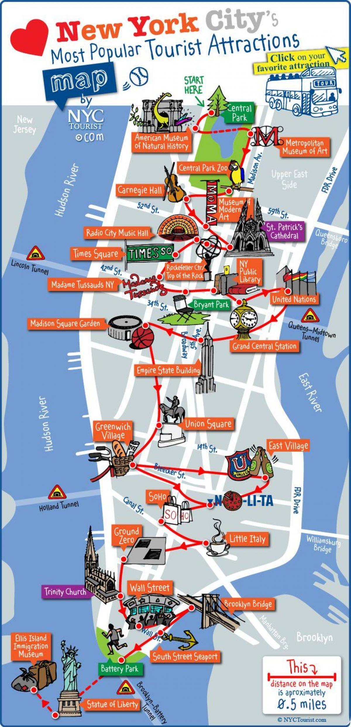 midtown Manhattan lankytinų vietų žemėlapis