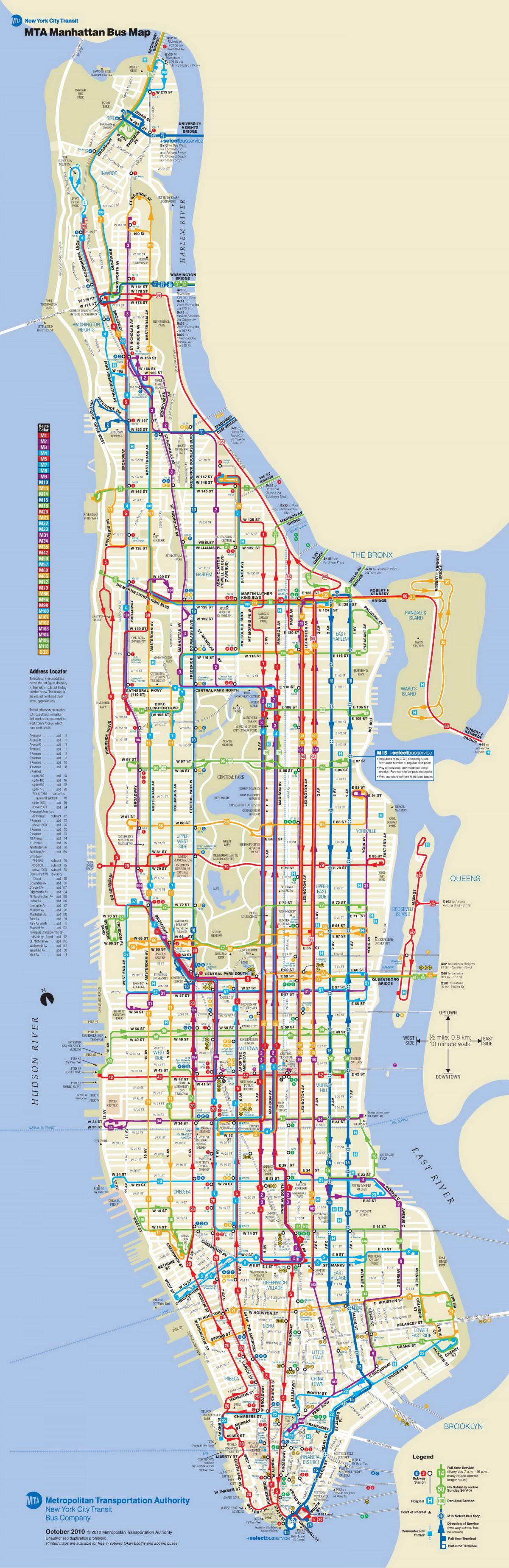 Manheteno miesto žemėlapis su sustojimais