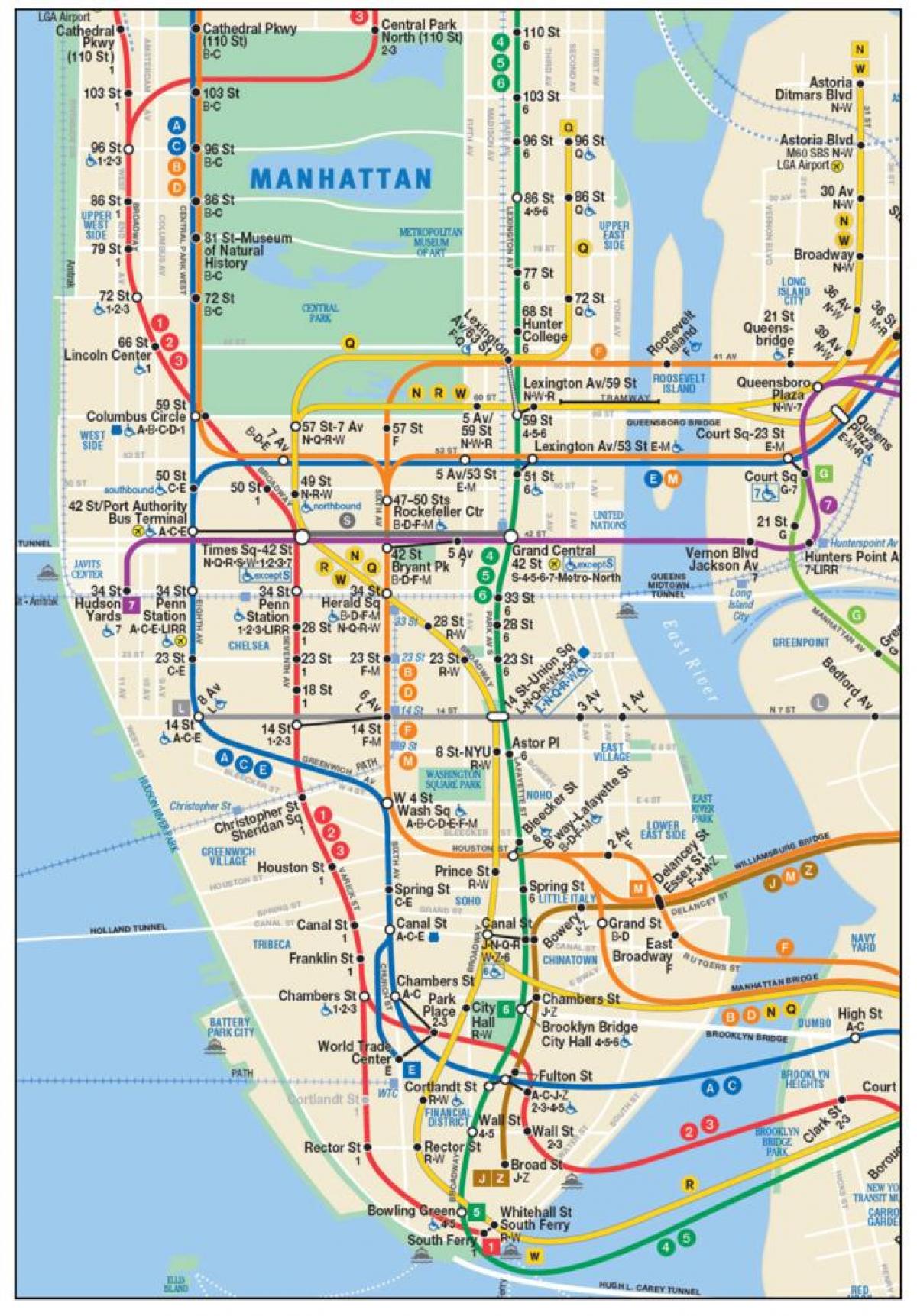 žemėlapis žemutiniame Manhetene metro