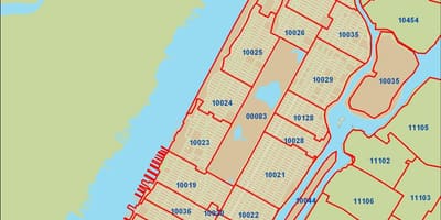 NYC zip kodas žemėlapis Manhattan