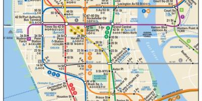 Žemėlapis žemutiniame Manhetene metro